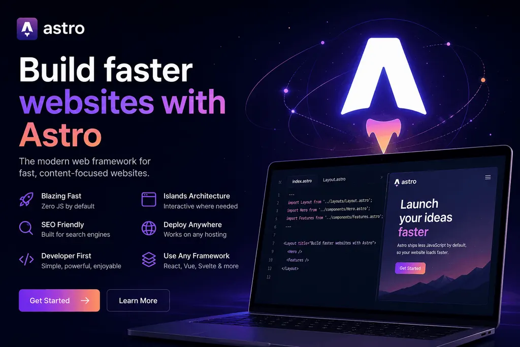 Modern illustration representing Astro.js and high-performance web development