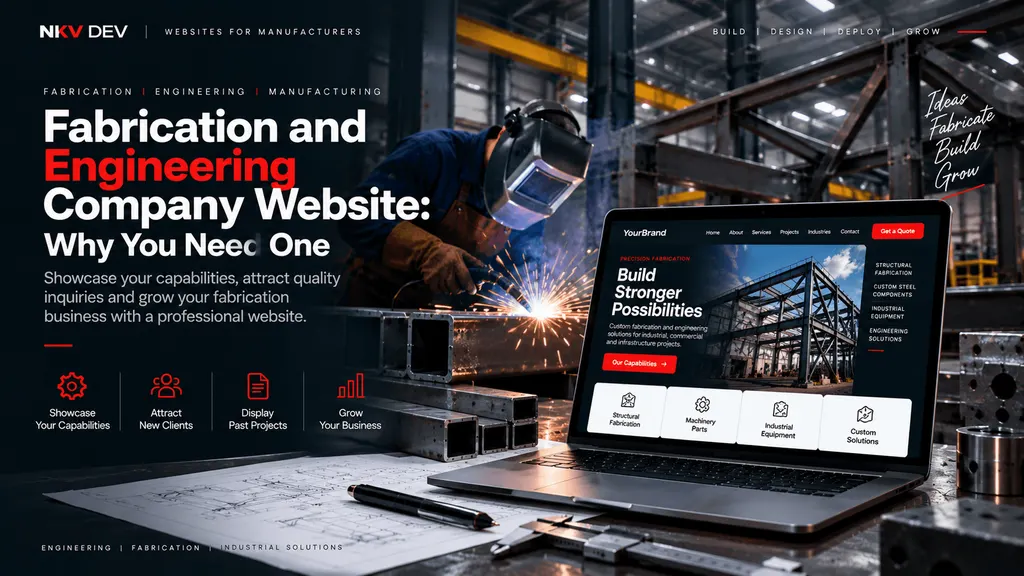 Fabrication and engineering company website showing capability pages, materials and an RFQ enquiry form