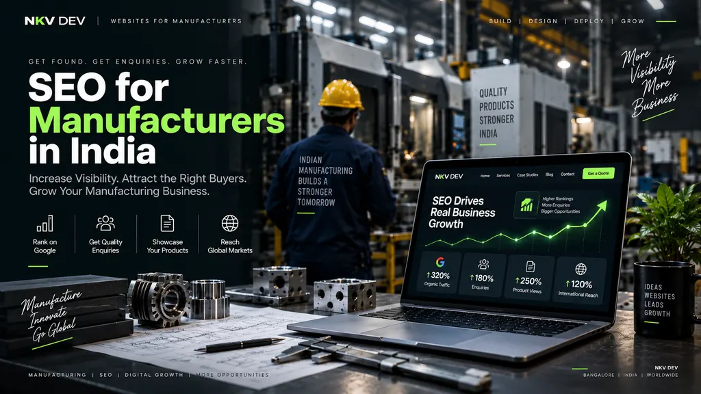 SEO report for an Indian manufacturing company showing rising organic impressions for product and process queries